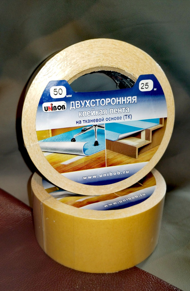 Двухсторонняя клейкая лента на тканевой основе UNIBOB 50мм, 25 метров ...