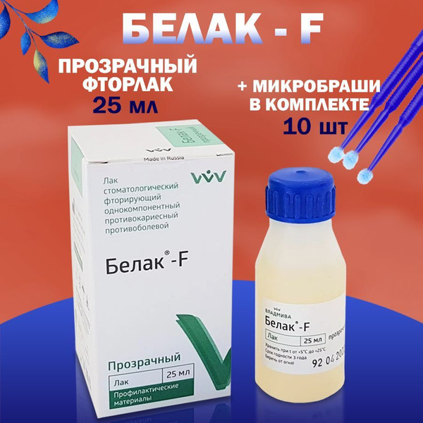 Фторлак для зубов Белак-F 25 мл. фторирующий лак прозрачный для ...