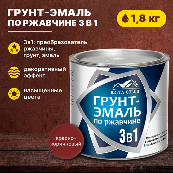 Грунт-эмаль по ржавчине 3 в 1 красно-коричневая, краска по металлу ...