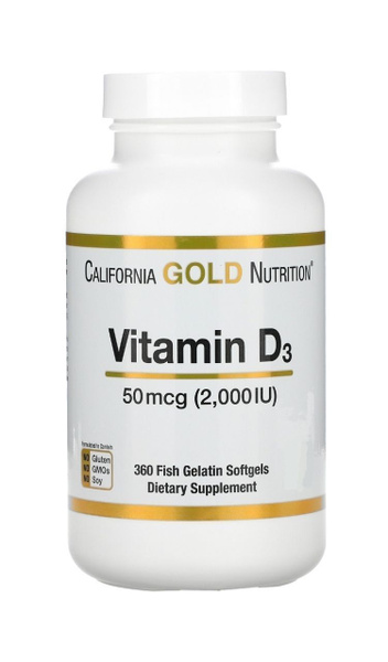California Gold Nutrition, витамин D3, 50 мкг (2000 МЕ), 360 капсул ...