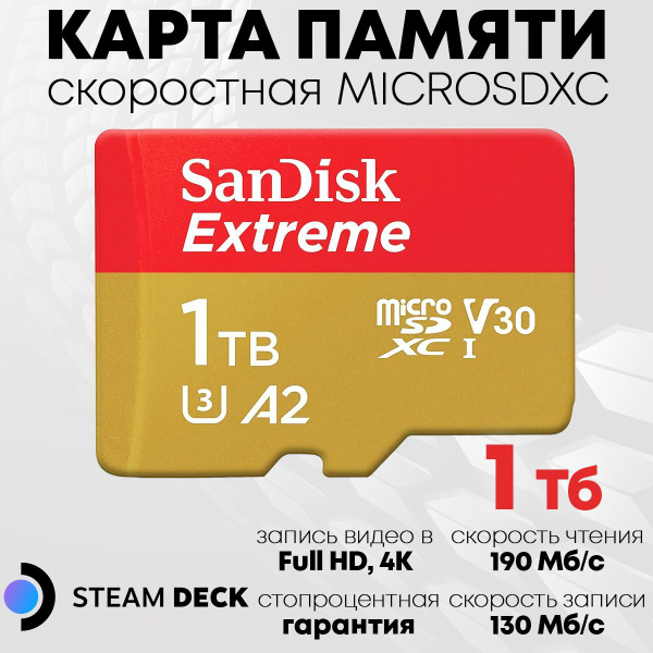 Карта памяти SanDisk MicroSDXC 1 TB Extreme (SDSQXA1-1T00-GN6MA ...