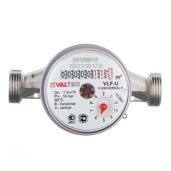 Счетчик воды Valtec, до +90С, 1,5м3, 1/2", 110 мм. Без кмч - купить с ...