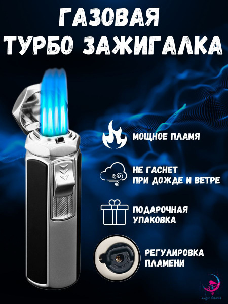 Газовая турбо зажигалка с четверным пламенем в подарочной упаковке ...
