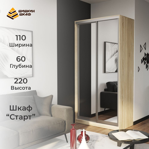 Шкаф-купе Шишкин Шкаф Старт с 2 зеркалами, 110x60x220 см - купить по ...
