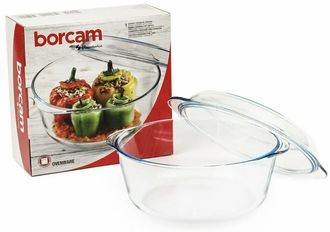 Кастрюля BORCAM из жаропрочного стекла 0,84 л круглая со стеклянной ...
