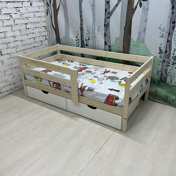 Кровать детская с бортиком и ящиками 80х160 / Детская кровать ...