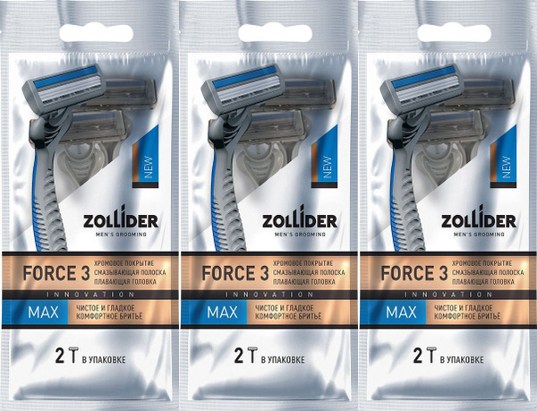 Zollider Одноразовые станки Force 3 MAX, 3 лезвия, 2 шт, 3 уп - купить ...