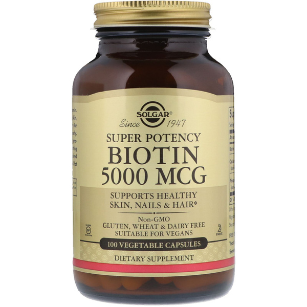 SOLGAR BIOTIN, Солгар биотин, 5000 мкг, 100 вегетарианских капсул ...