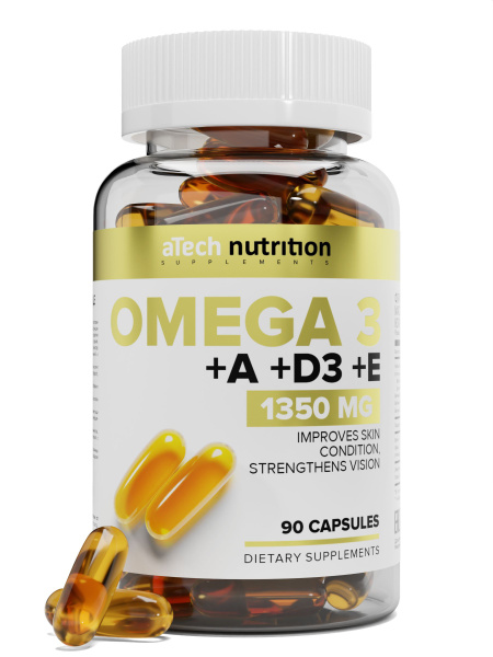 Омега 3 рыбный жир c витамином Д3 А Е omega 3 + vitamin D3 A E 90 ...
