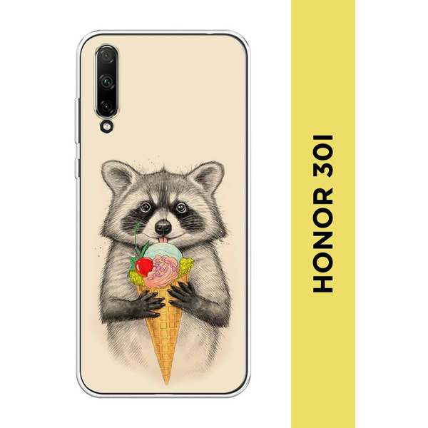 Силиконовый чехол на Honor 30i / Хонор 30i "Енот с мороженым" - купить ...