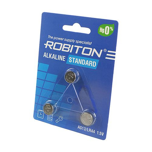 Батарейка ROBITON STANDARD R-AG13-0-BL3 (0% Hg) AG13 LR44 357 A76 МЦ ...