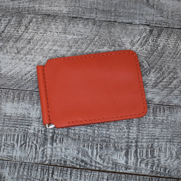 Зажим для купюр "Прищепка" ручной работы из натуральной кожи, красный ...