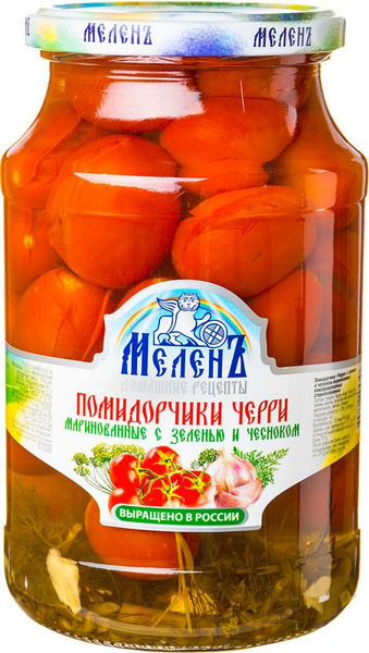 Помидоры черри Меленъ с зеленью и чесноком маринованные, 940г - купить ...