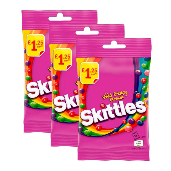 Драже Skittles Wild Berry со вкусом лесных ягод (Ирландия), 109 г (3 шт ...