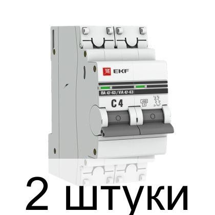 Купить Автоматический выключатель 2P 4А (C) 4,5kA ВА 47-63 EKF PROxima ...