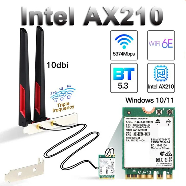 Wi-Fi-адаптер Intel Intel AX210 WiFi 6E Адаптер 5374 Мбит/с Bluetooth 5 ...