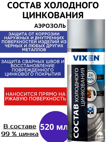 Состав для холодного цинкования Vixen По ржавчине, Противокоррозионная ...