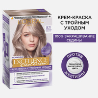 L&#39;Oreal Paris Крем краска для волос стойкая Excellence Purple, 8.11, Ультрапепельный, Светло-Русый, 258мл. L'Oreal Paris