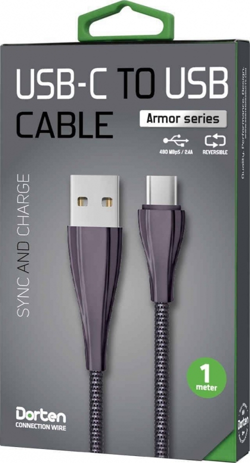 фото Кабель Dorten USB-C to USB Armor Series 1m, черный