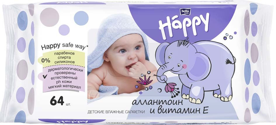 фото Bella baby Happy Влажные салфетки детские Delicate Lotion c витамином E 64 шт