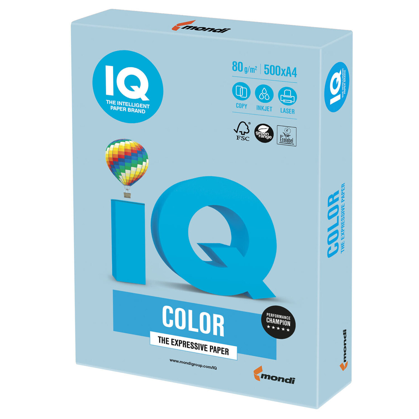 Бумага IQ color, А4, 80 г/м2, 500 л., пастель, голубой лед, OBL70 ...