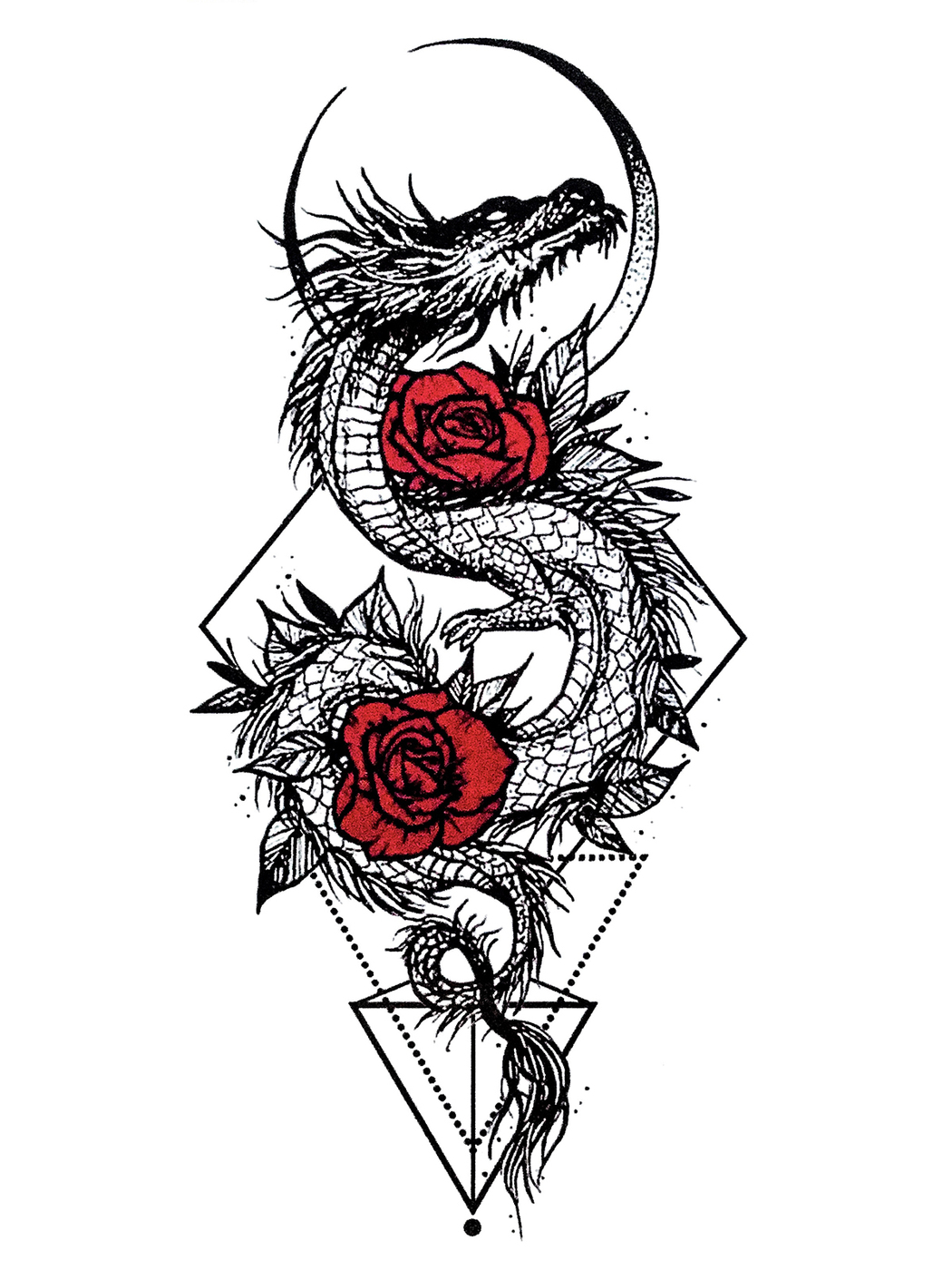 дракон с цветами тату на руке