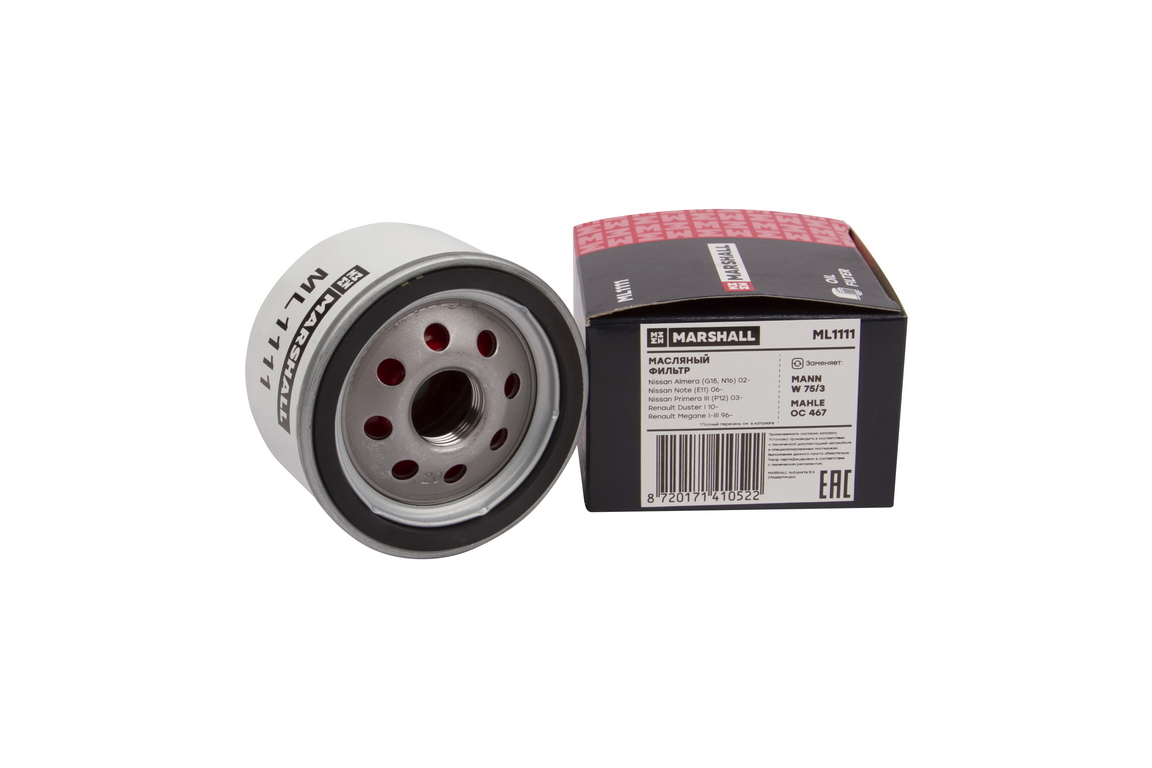 Фильтр масляный Lada Largus 12-, Nissan Almera 02-, Nissan Qashqai 07-, Renault Duster 10-, Renault Kaptur 16-, Renault Logan 04-; MANN W 75/3; OEM 7700274177, 1520800Q0F, 1520800Q0H, 7700272523,