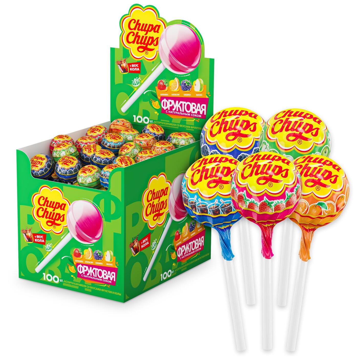 Карамель Chupa Chups Фруктовая + со вкусом колы, 100 шт по 12 г - купить с  доставкой по выгодным ценам в интернет-магазине OZON (174785374)