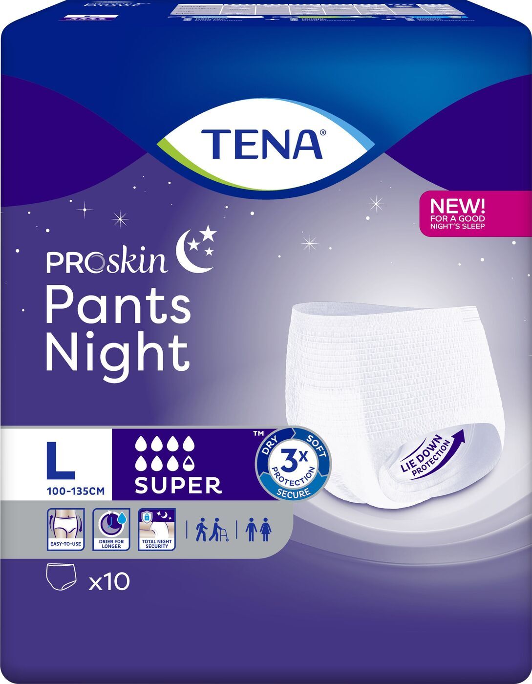 Подгузники-трусы ночные для взрослых Tena Pants Night Super L, 10 шт