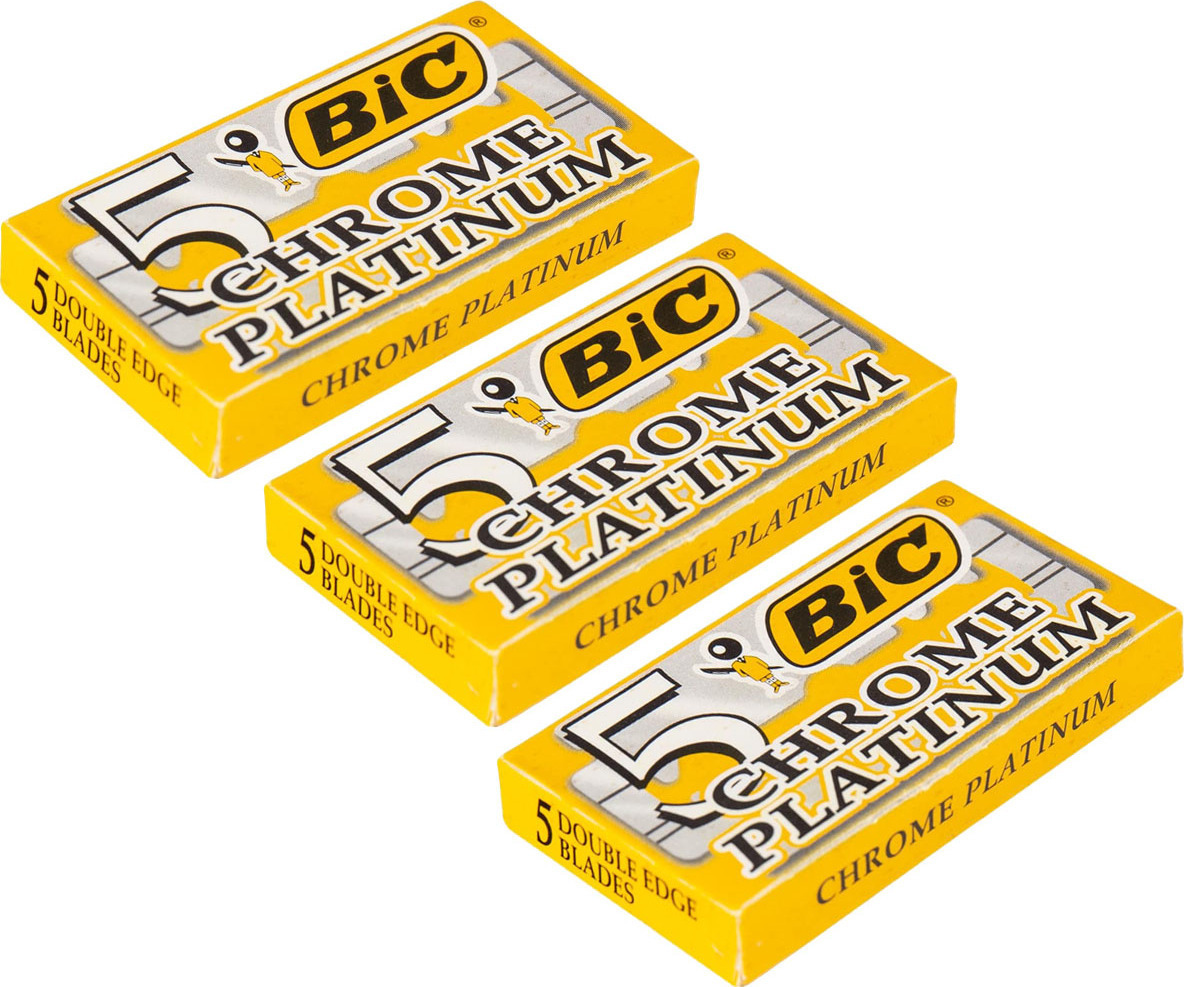 BIC Chrome Platinum двусторонние лезвия для Т-образного станка для бритья, 15 шт.