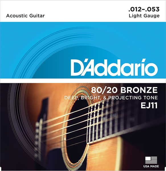 BRONZE 80/20 Струны для акустической гитары бронза Light 12-53 D'Addario EJ11