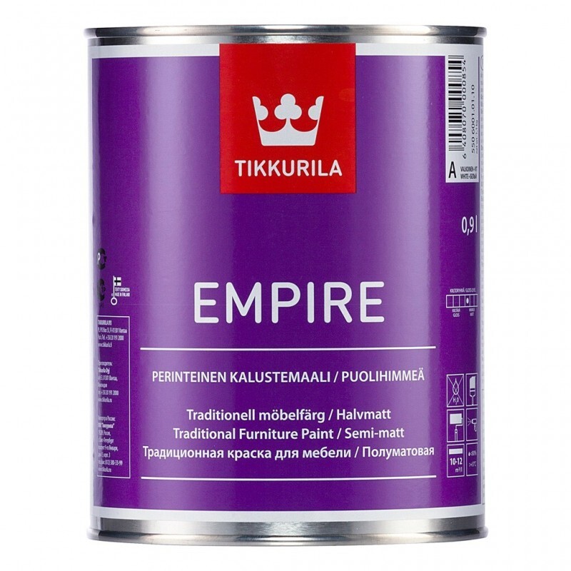 Тиккурила работа отзывы. Tikkurila краска Empire. Краска для мебели Тиккурила Empire. Тиккурила краска полуматовая. Алкидная краска Тиккурила для мебели.