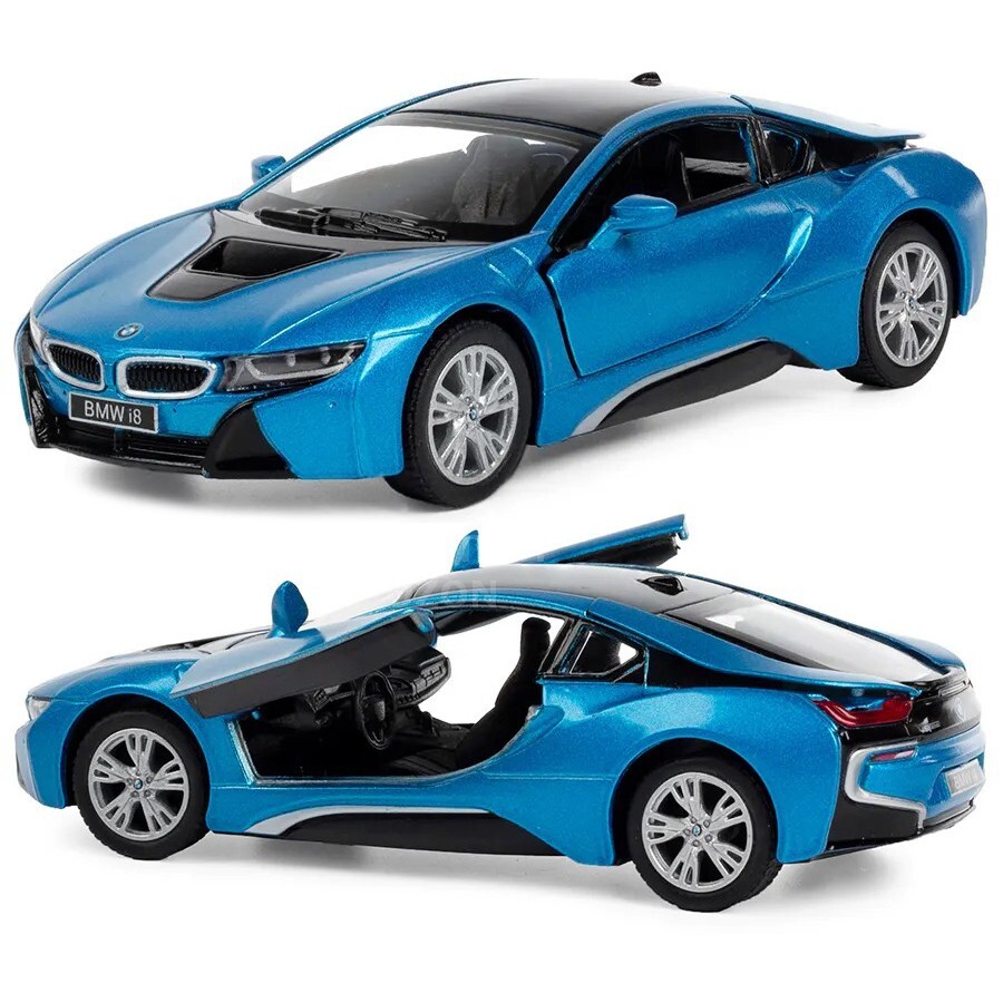 Машинка металлическая Kinsmart 1:36 BMW i8 в обвесе 5379DKT инерционная,  двери открываются / Голубой - купить с доставкой по выгодным ценам в  интернет-магазине OZON (386679584)