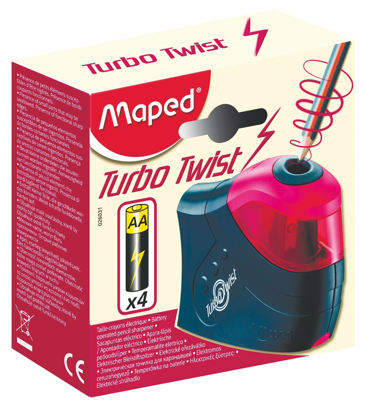 Точилка Maped Turbo Twist 1 отв., с конт.,элек.,раб. На бат.026031