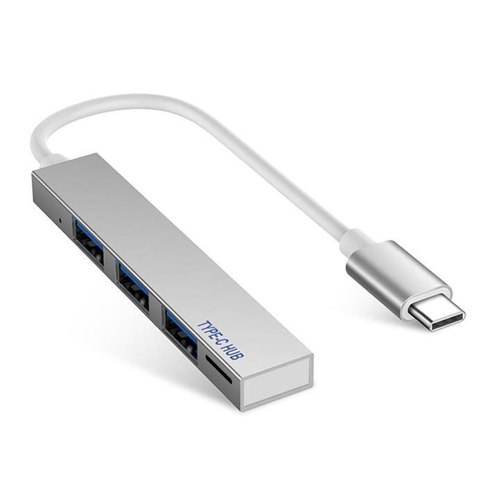 Type-C хаб USB концентратор Hub NOVELEKA, 3-порта USB 2.0, microSD card reader, серебристый