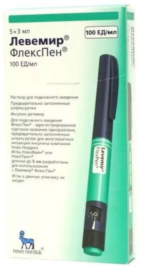 Левемир Флекс Пен, раствор 100 ЕД/мл, шприц-ручки 3 мл, 5 штук — купить ...