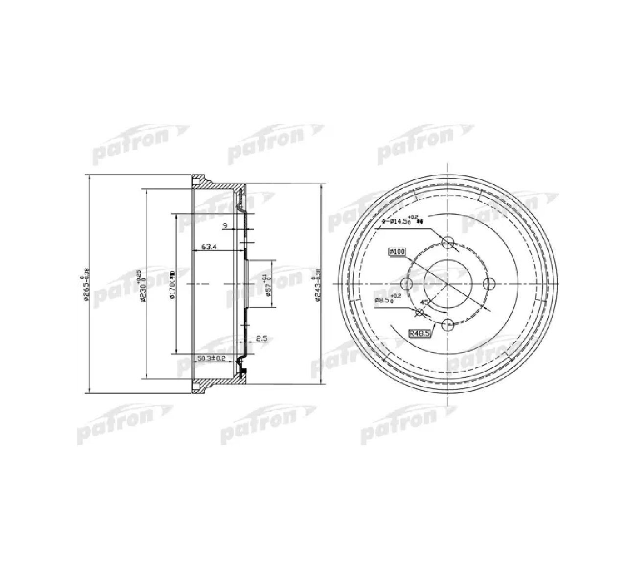 Барабан тормозной задн OPEL ASTRA F CLASSIC хечбэк 98 02, ASTRA F CLASSIC седан 98 02, ASTRA F CLASSIC универсал 98 05, PATRON PDR1551