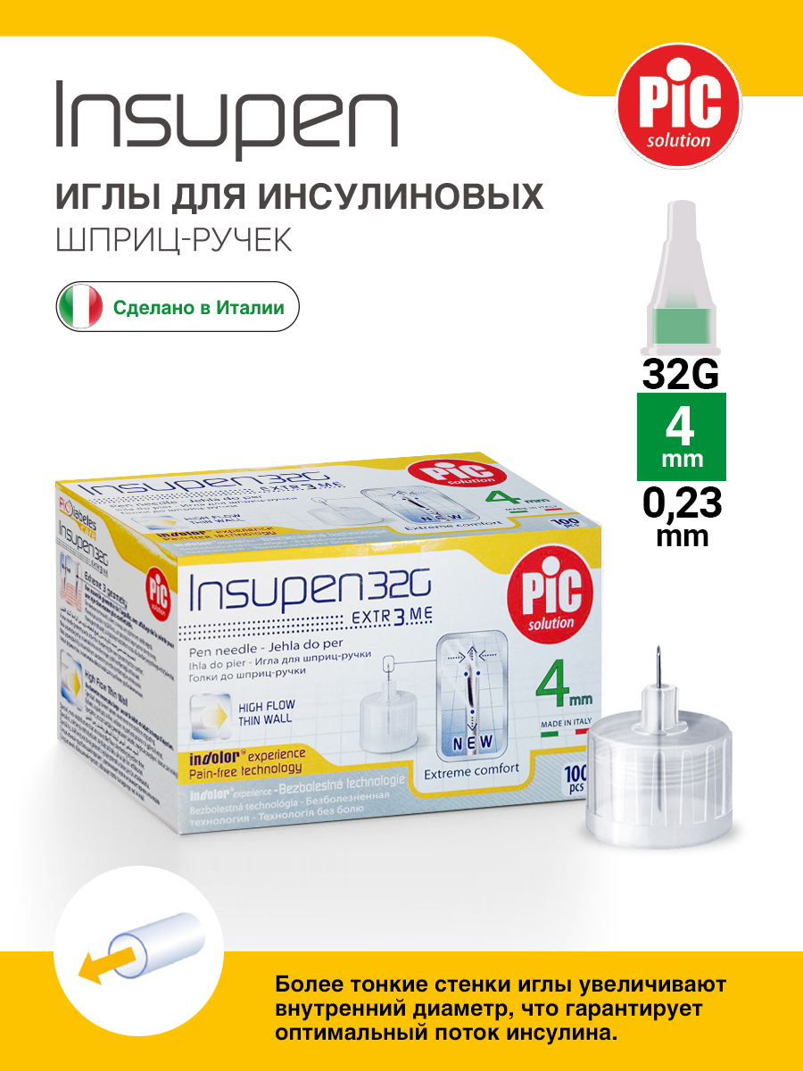Иглы одноразовые INSUPEN к шприц-ручке 32G (0.23mm x 4mm) №100 — купить ...
