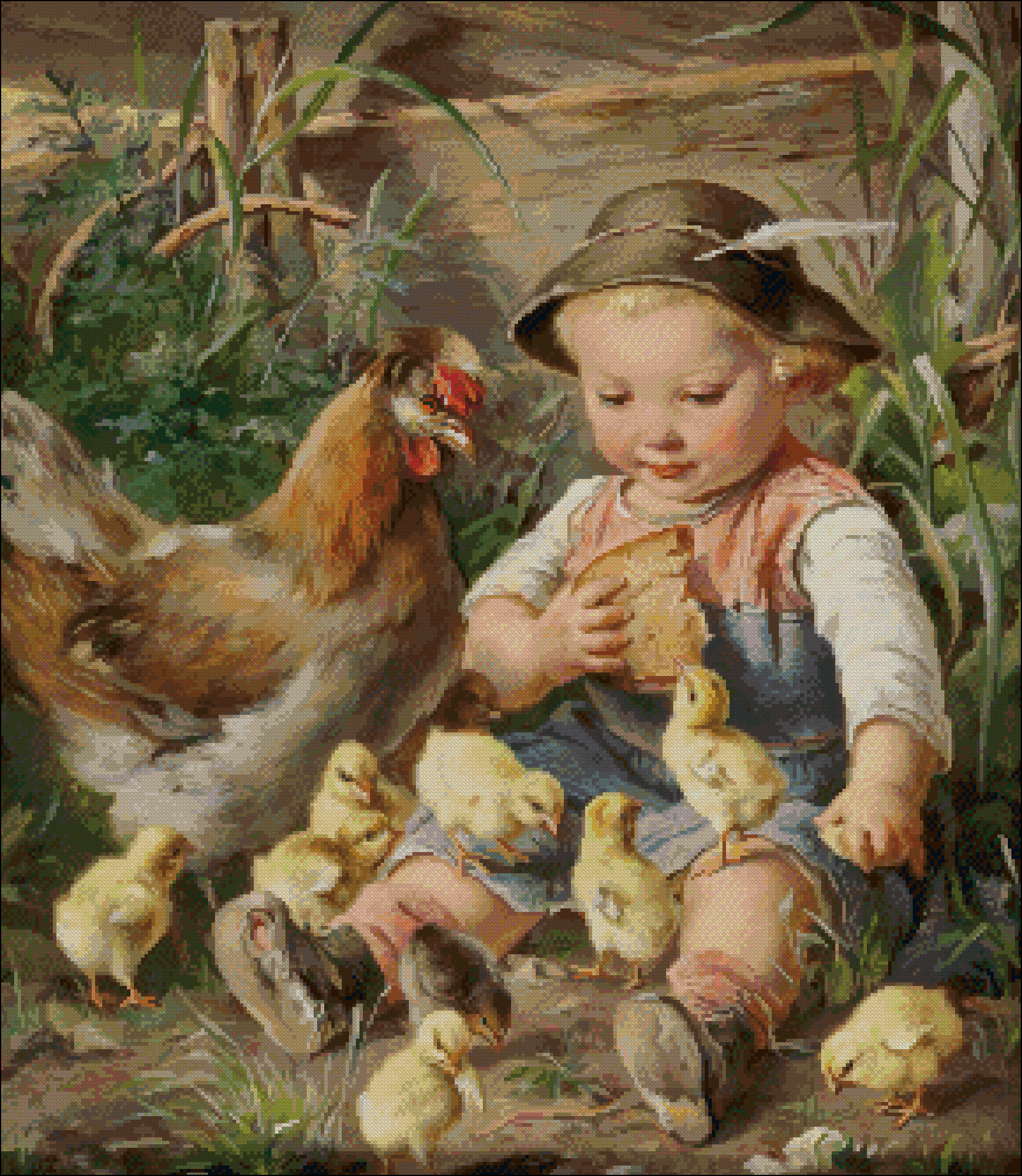 Картина дети кормят цыплят. Художник Rosa Schweninger.