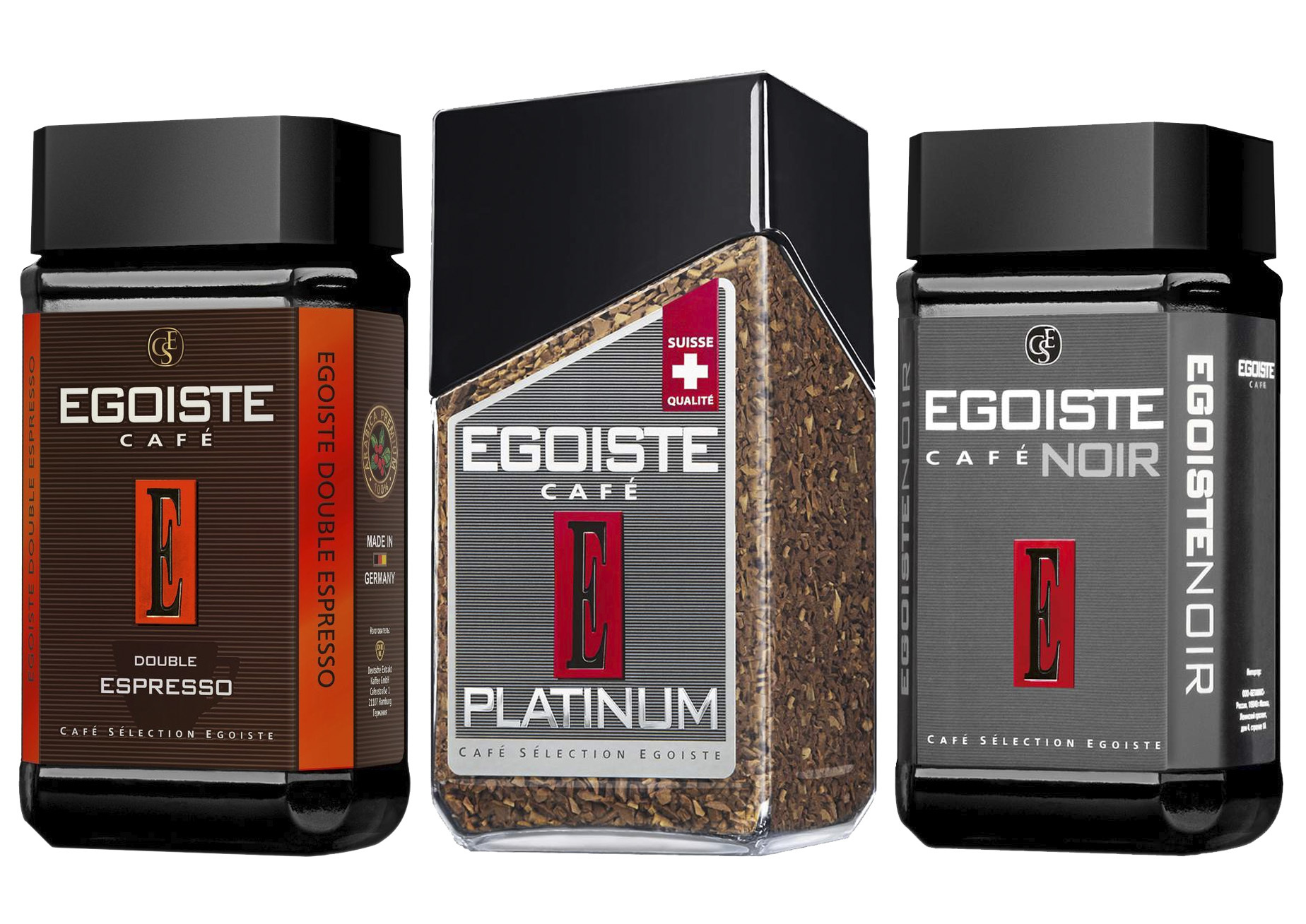 Кофе растворимый сублимированный EGOISTE микс (PLATINUM, Noir, Double  Espresso) 100г, 3шт