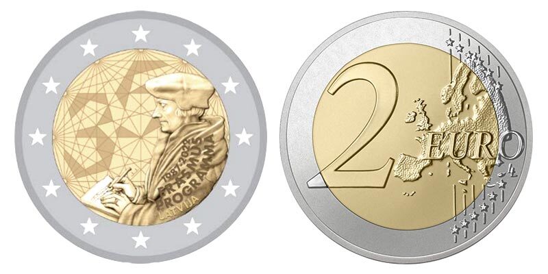 Памятные 2 евро 2024. 2 Евро Латвия Эразмус. 2 Евро Австрия 2022 Эразмус. 2 Евро Латвии 2022 года.