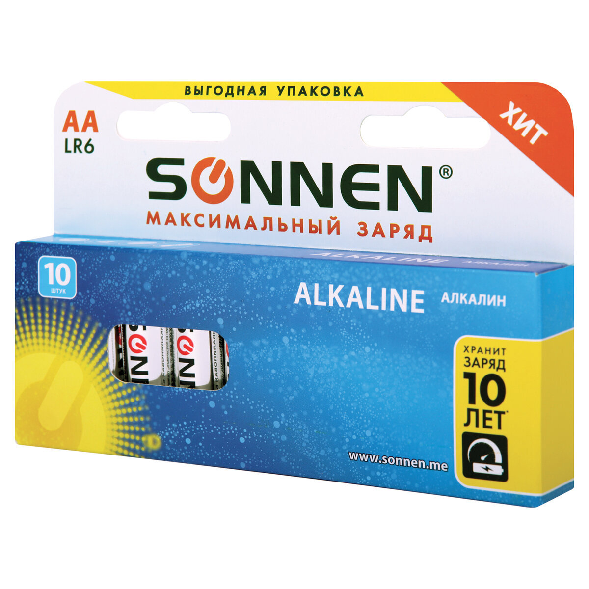 Батарейки комплект 10 шт sonnen alkaline аа lr6 15а алкалиновые пальчиковые короб