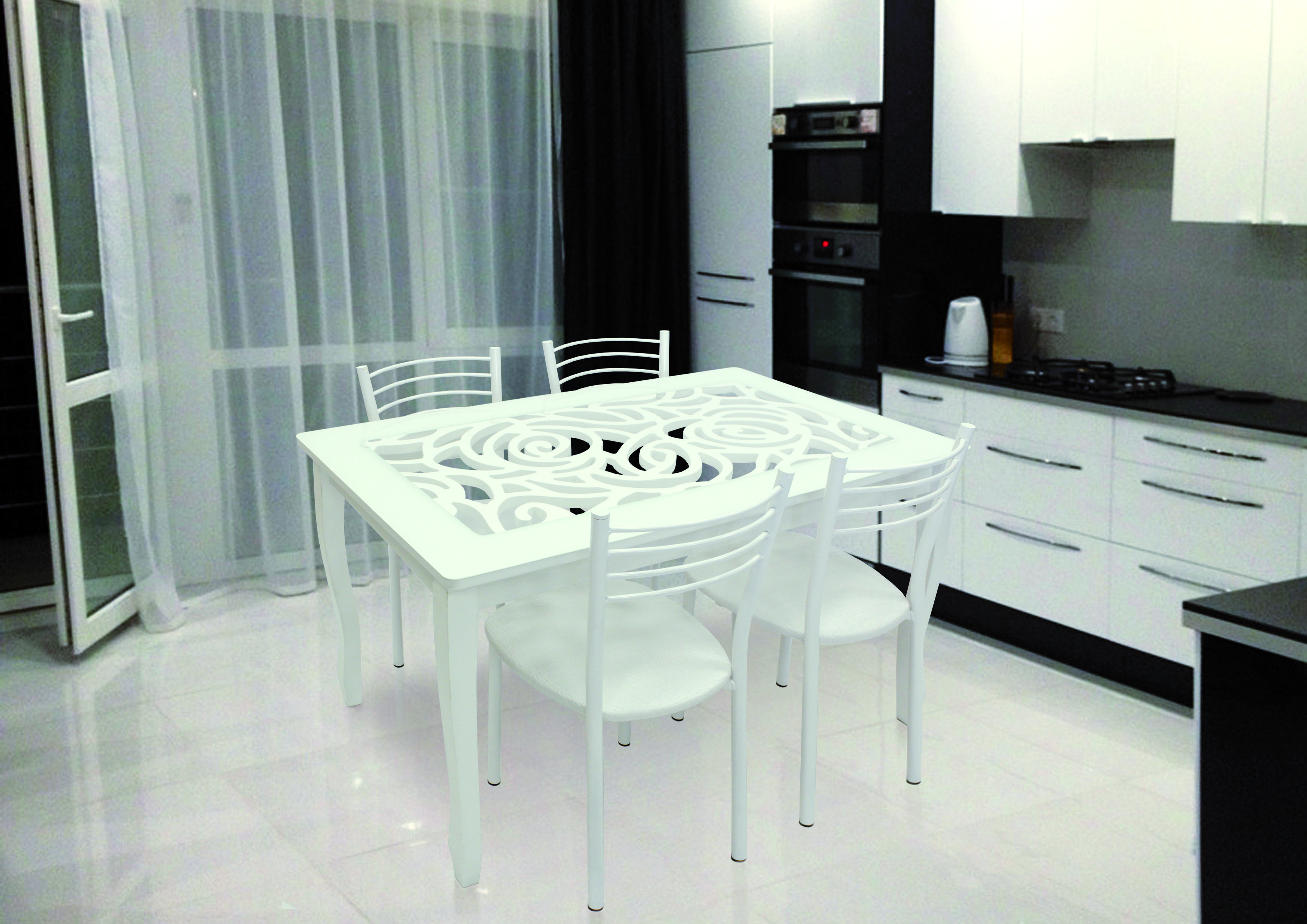 белые кухонные столы и стулья фото