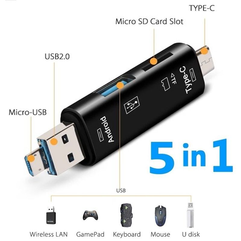 Картридер 5 в 1 OTG универсальный Usb/TypeC/Micro Usb/Tf/SD