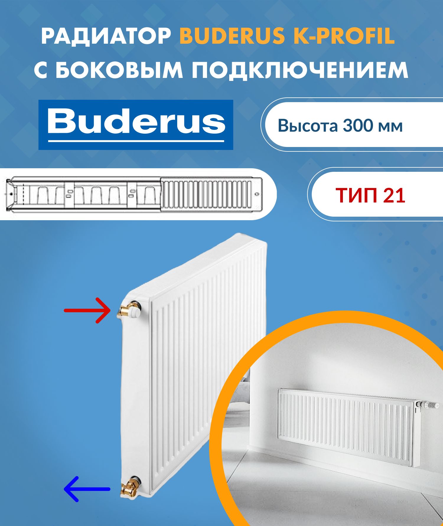 ПанельныйрадиаторBuderusLogatrendK-Profil21/300/10007724104310
