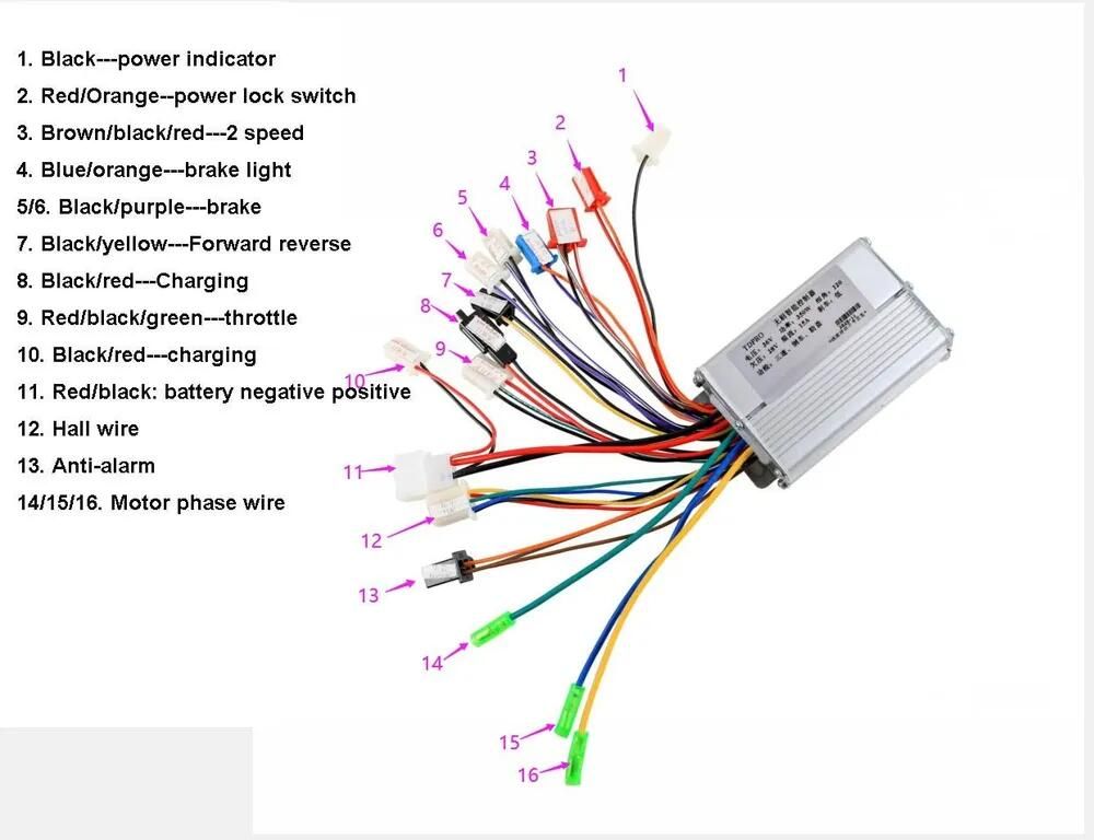 Схема подключения контроллера электровелосипеда 36 48v 350w