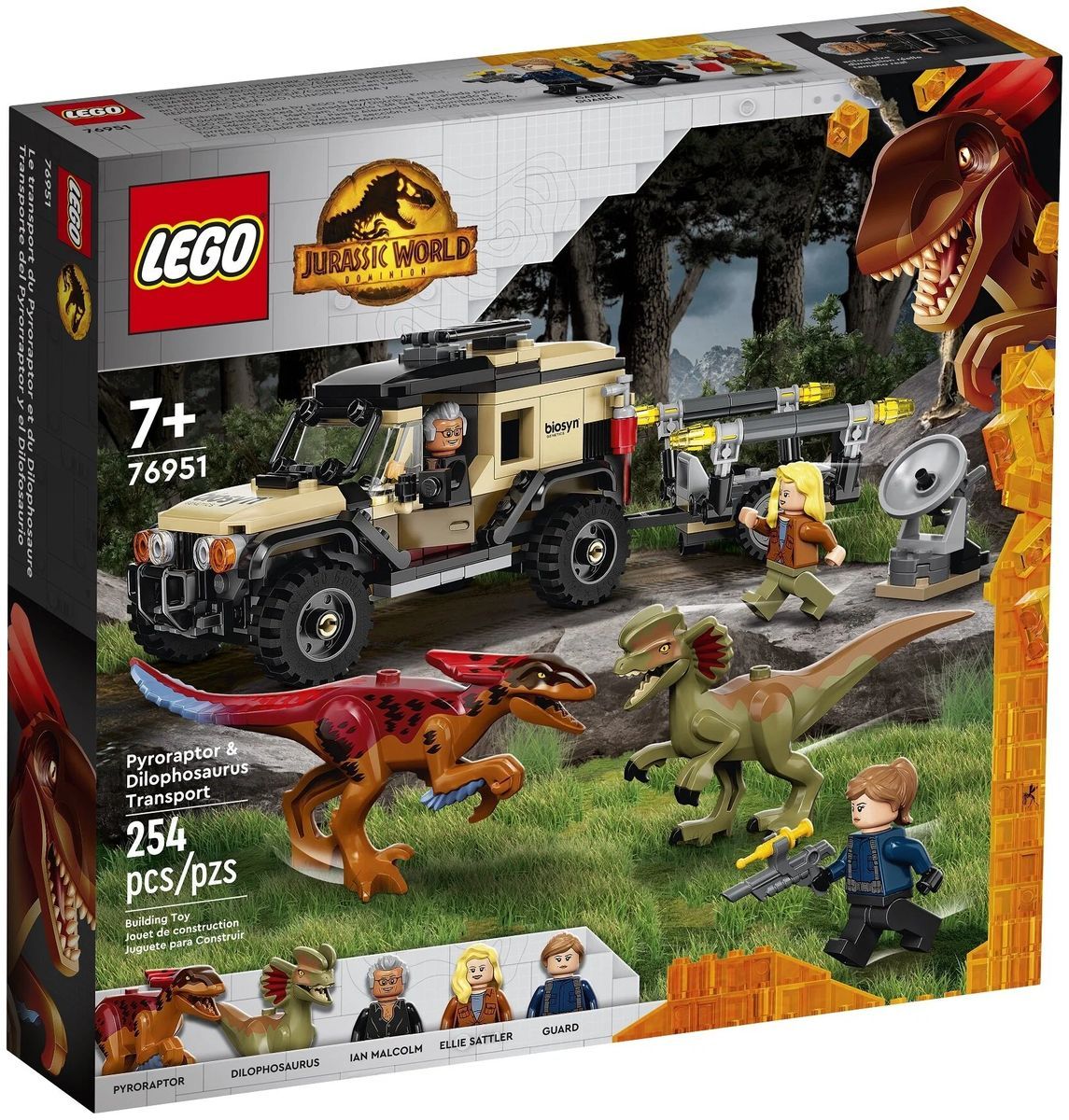 Конструктор LEGO Jurassic World Транспорт пирораптора и дилофозавра, 254  детали, 7+, 76951