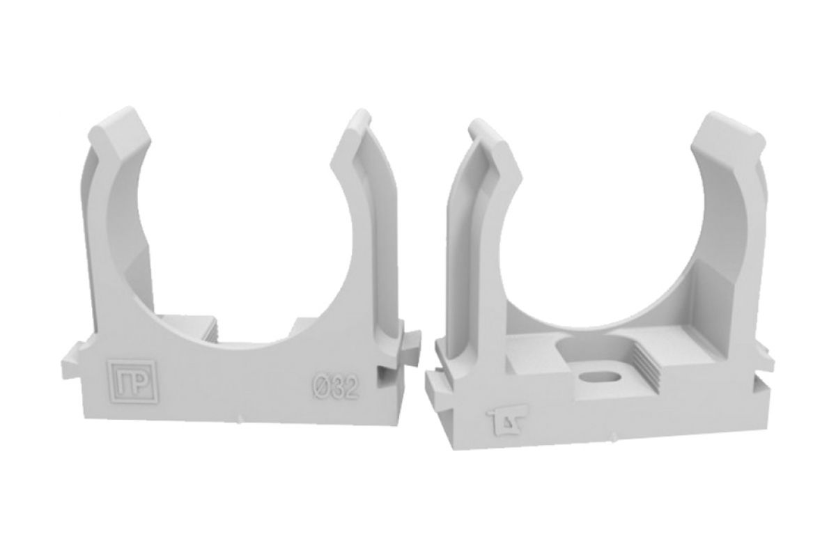Крепеж-клипса для труб для монтажного пистолета 32 мм Серая Промрукав (25 шт/уп)