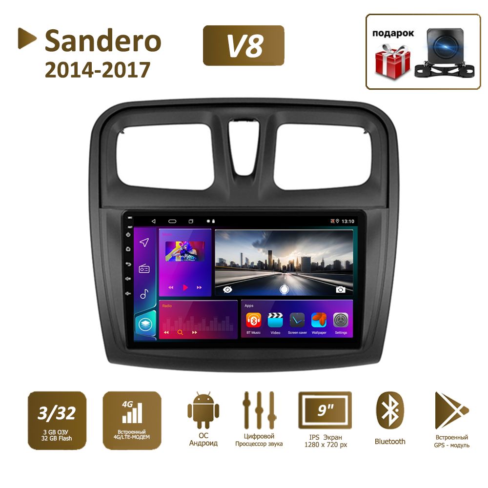 Штатная магнитола 3+32Гб для Рено Логан/Renault Logan 2 Sandero 2 2014-2019  2 DIN-Android Auto-Carplay-Gps-Мультимедиа автомабиля2 DIN - купить в  интернет-магазине OZON с доставкой по России (685762116)