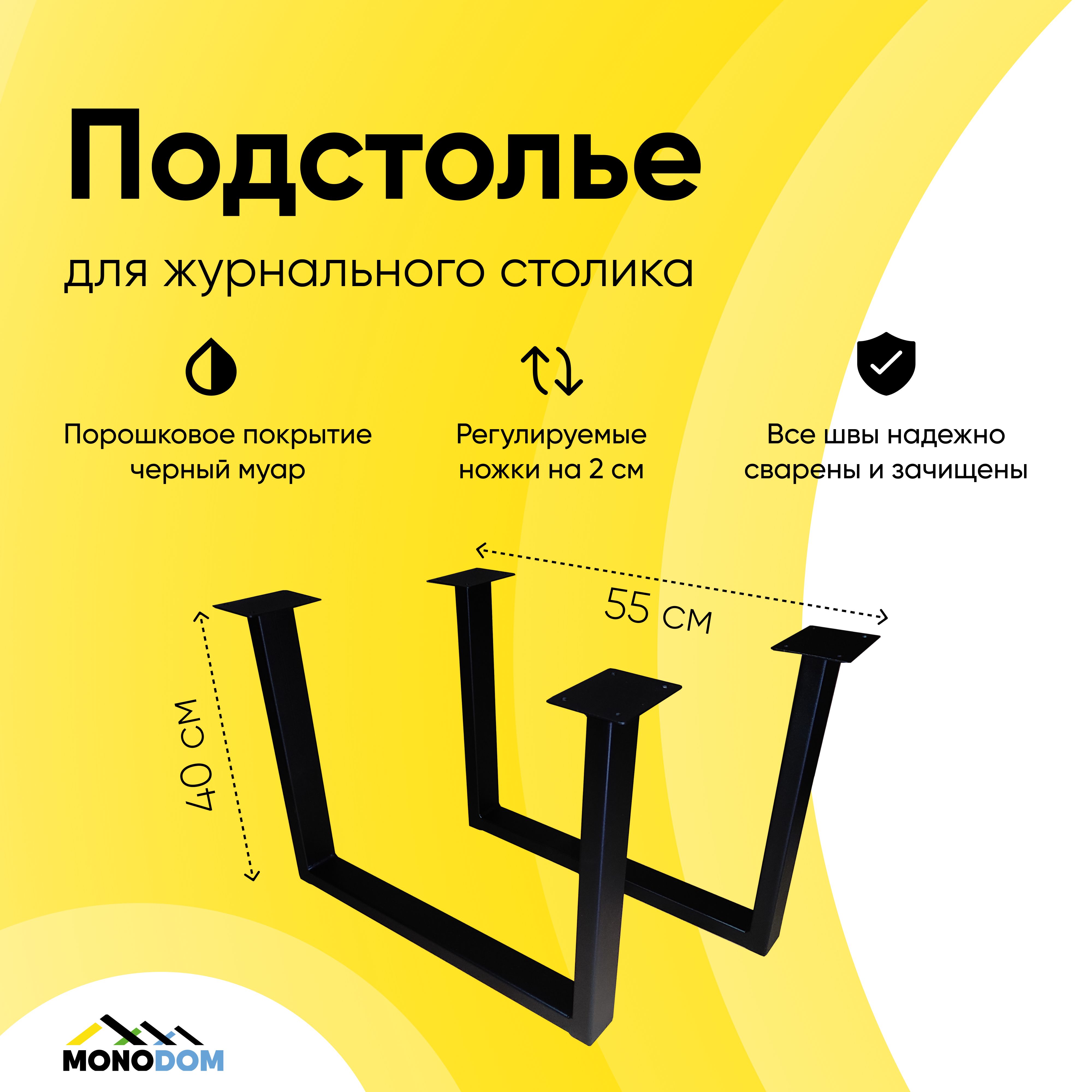 ПодстольедляжурнальногостолавстилеЛОФТ40х55см,изтрубы50х25,2шт,черныймуар(ножкирегулируемые)